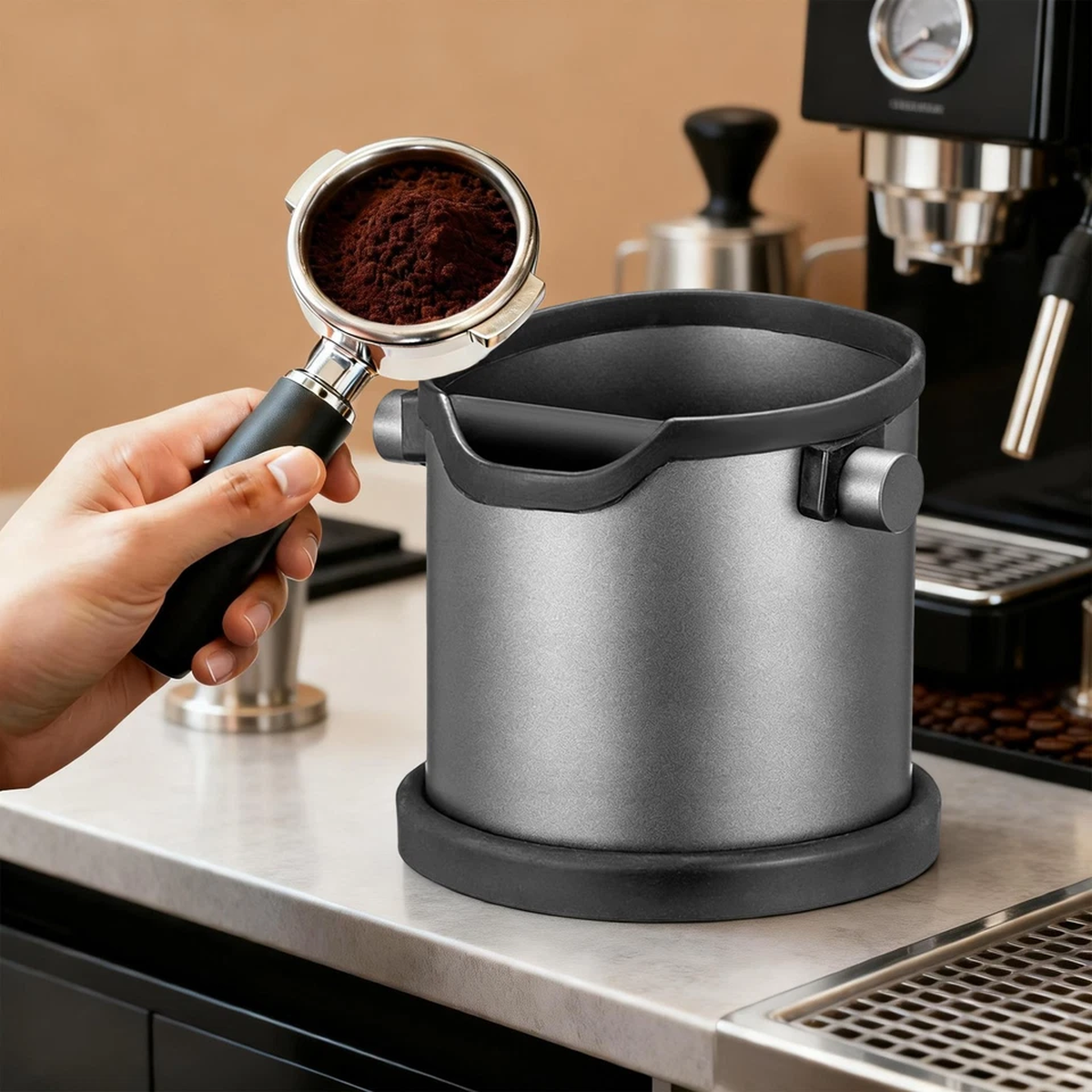 Recipiente para residuos de café con barra — P1