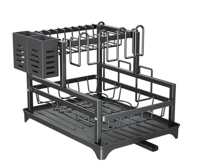 Escurridor de platos de dos niveles — Negro · 1 escurridor