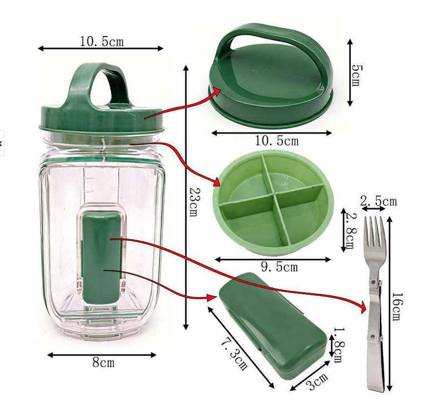Recipiente para ensalada con tapa y tenedor — Verde · 1 recipiente