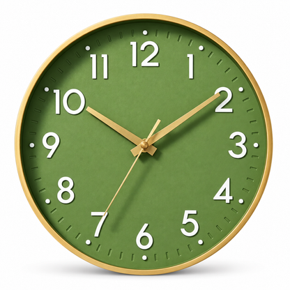 Reloj de pared verde con borde dorado — P2