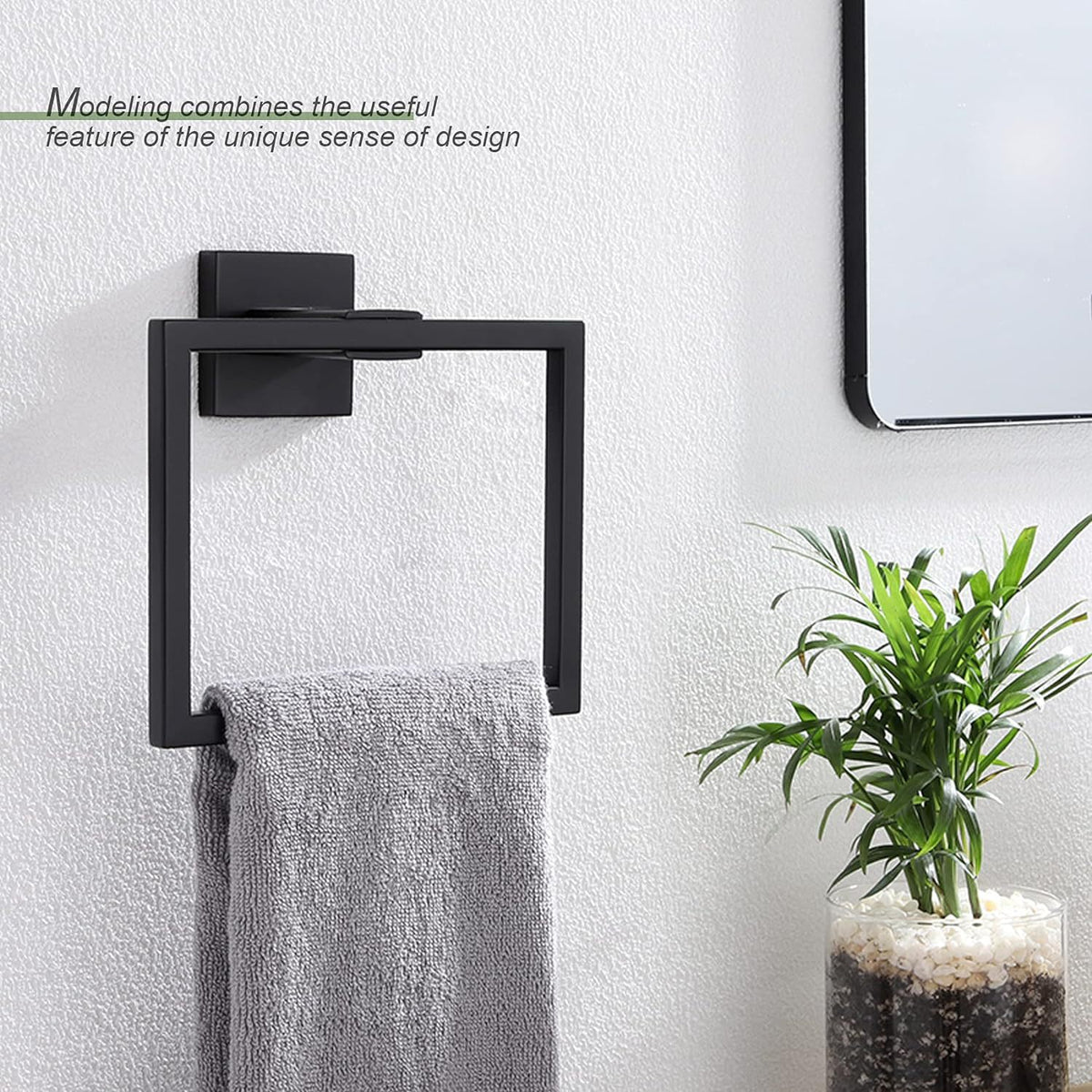 Toallero de aro rectangular — Negro · 1 toallero